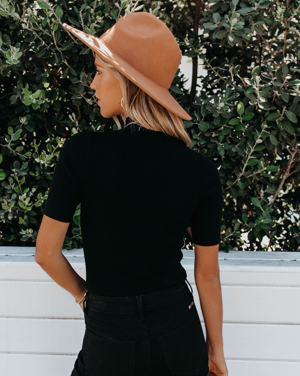 September Mock Neck Ribbed Knit Top - Black