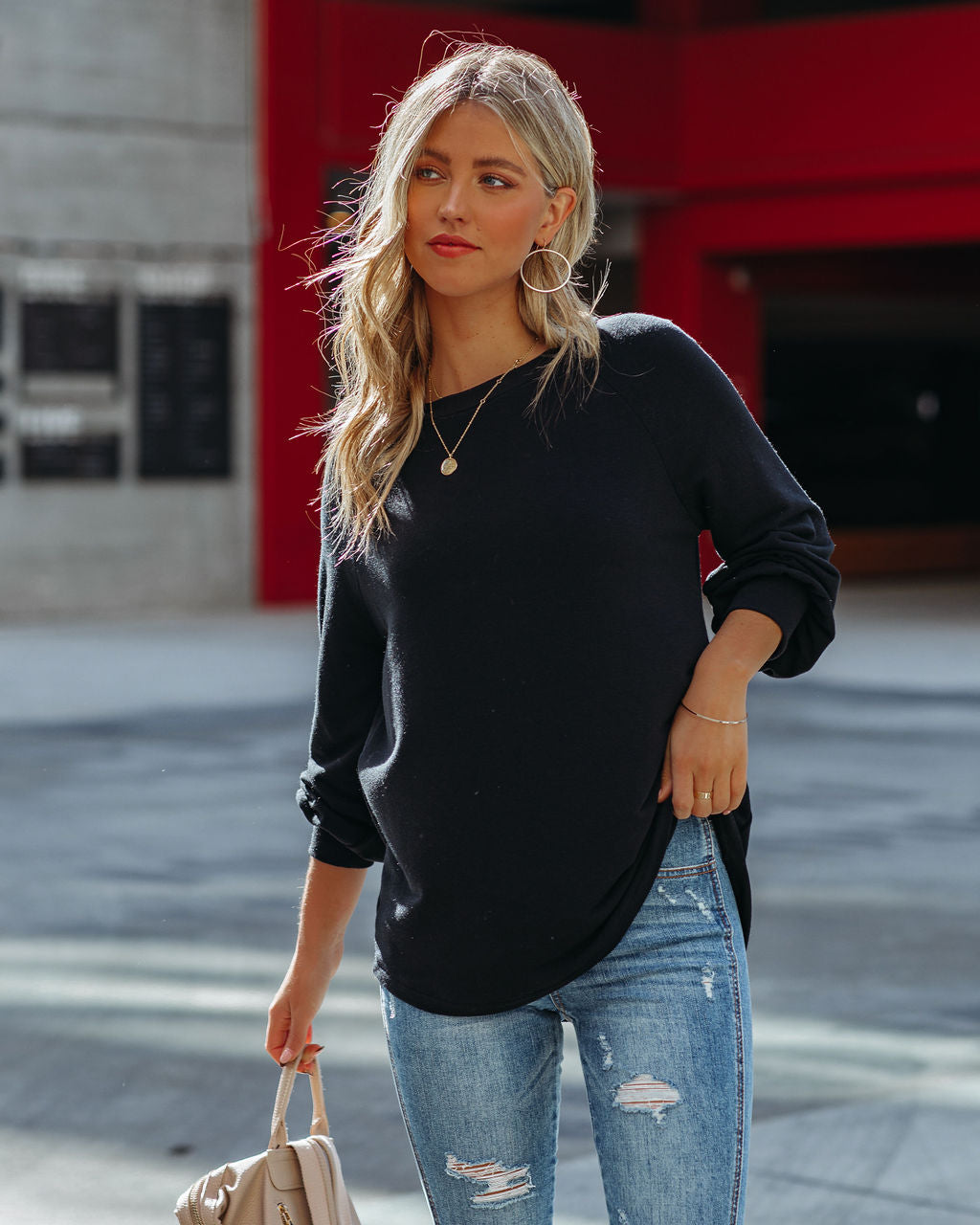 Serafina Knit Raglan Top - Black