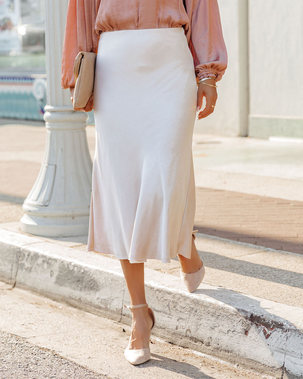 Shawn Satin Midi Skirt - Champagne