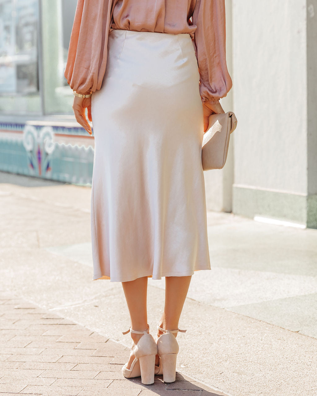 Shawn Satin Midi Skirt - Champagne