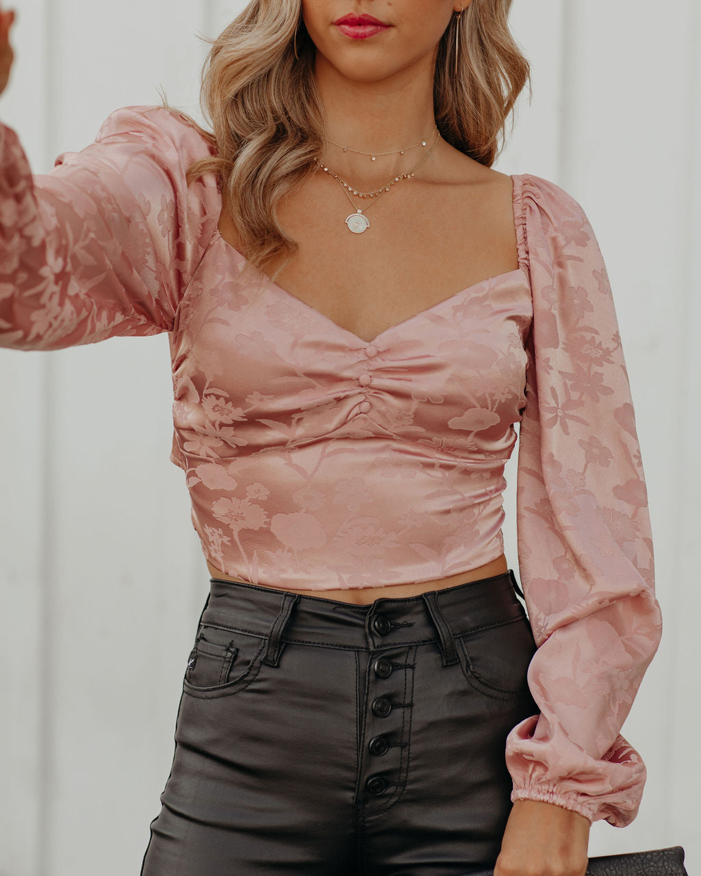 Shonta Satin Embossed Crop Blouse