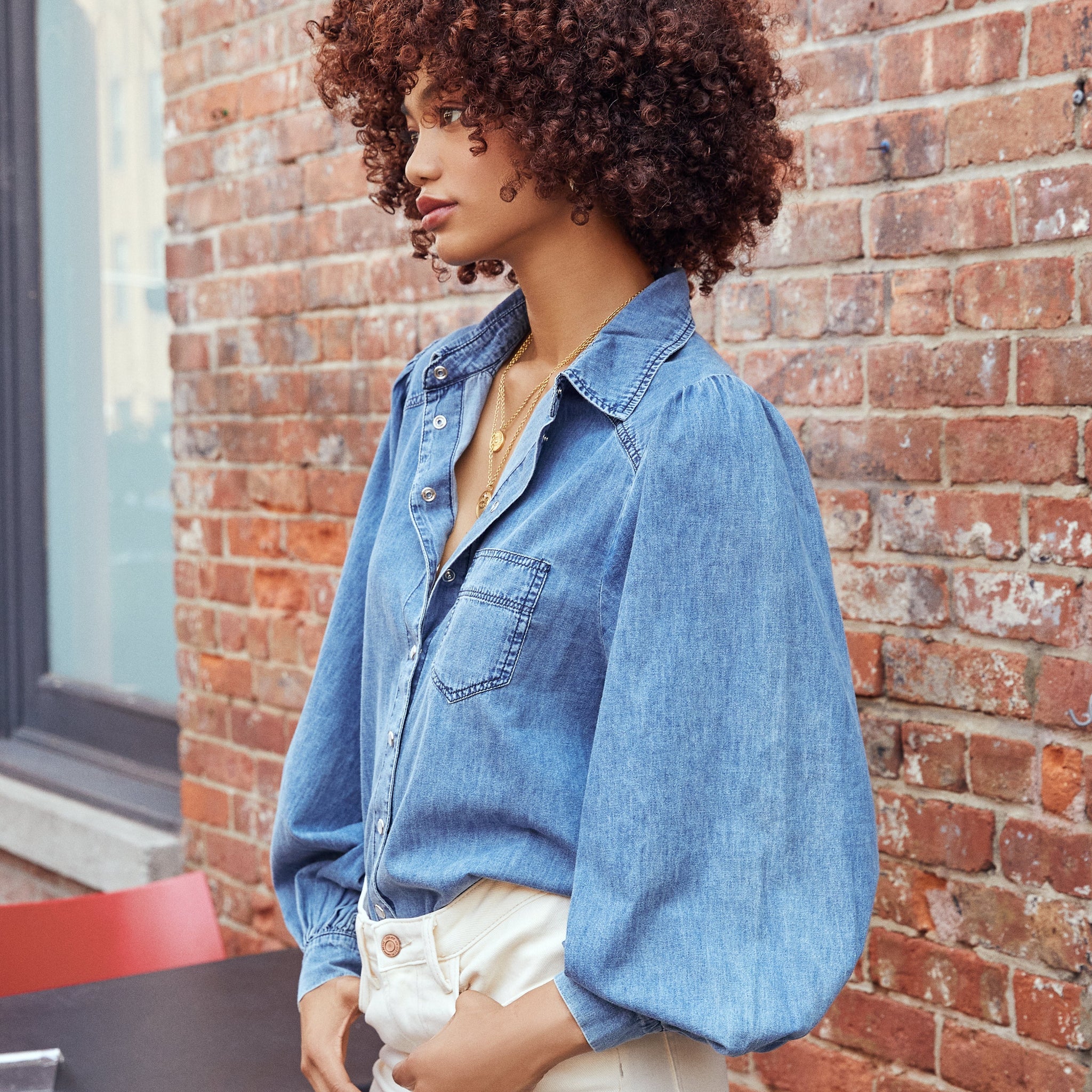 Murray Cotton Chambray Button Down Top