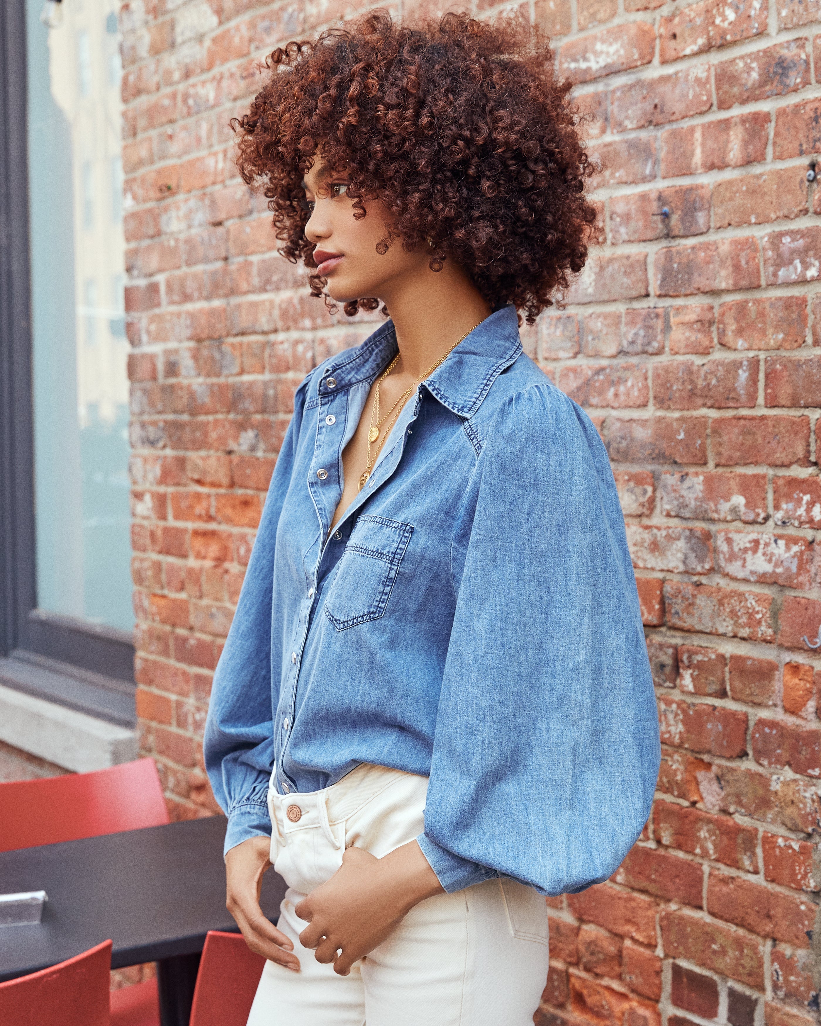 Murray Cotton Chambray Button Down Top