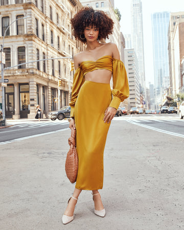 Leah Satin Midi Skirt - Gold