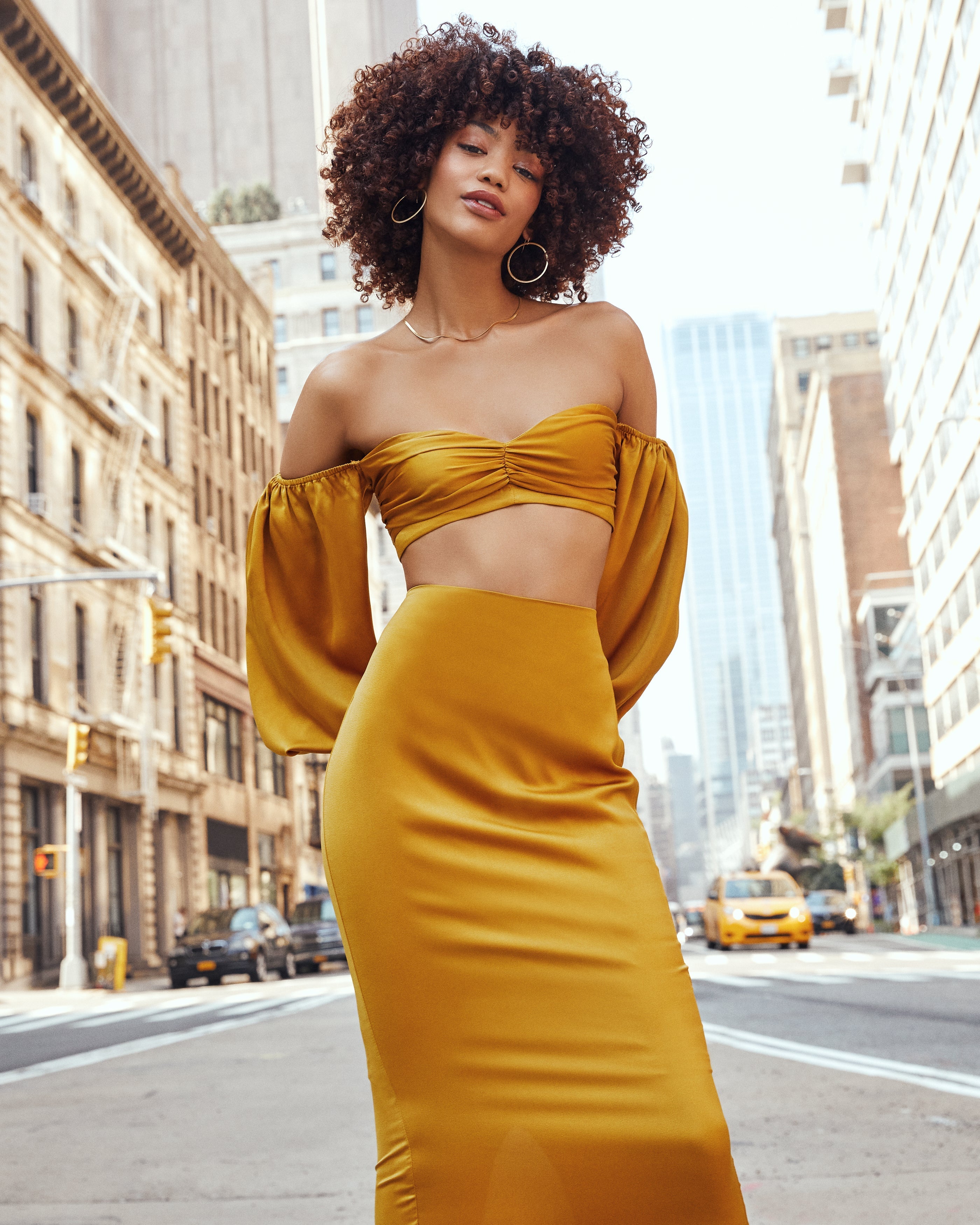 Leah Satin Midi Skirt - Gold