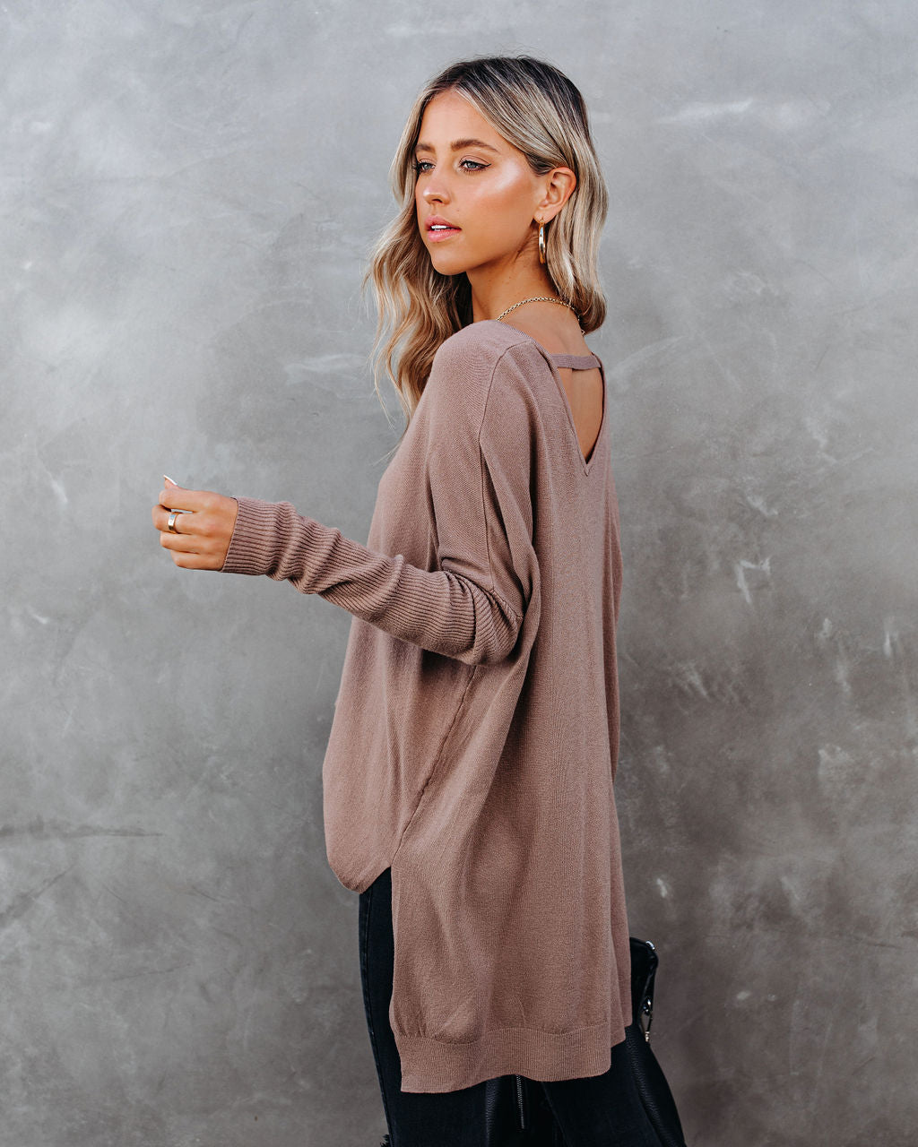 Vital V-Neck Ribbed Sleeve Sweater - Latte