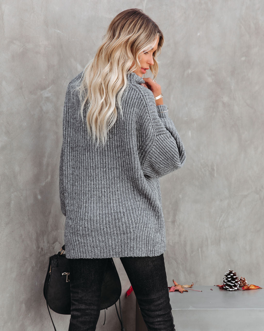 Fields Of Fall Cotton Blend Sweater - Charcoal