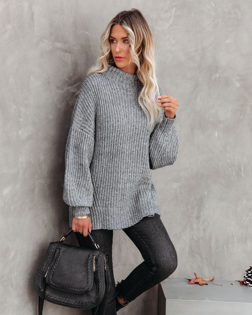 Fields Of Fall Cotton Blend Sweater - Charcoal