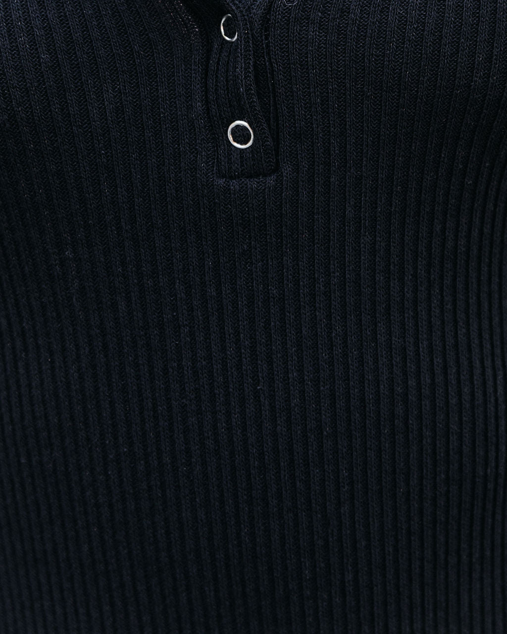 Flow Cotton Ribbed Knit Henley Dress - Black