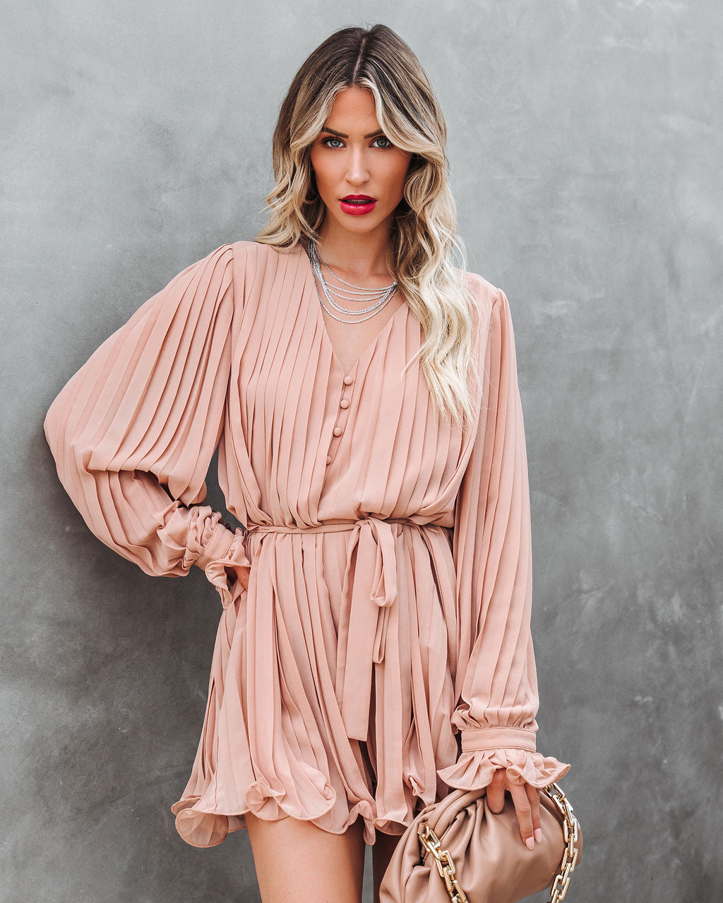 Found Love Pleated Romper - Beige