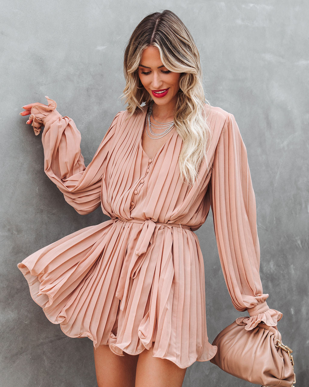 Found Love Pleated Romper - Beige