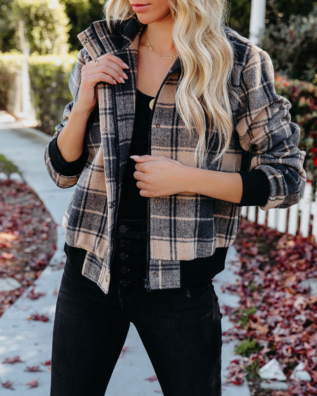 Francene Plaid Bomber Jacket - Tan