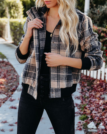 Francene Plaid Bomber Jacket - Tan