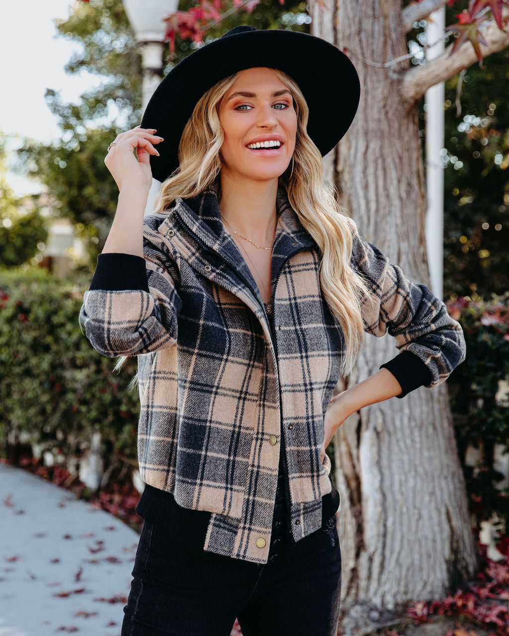 Francene Plaid Bomber Jacket - Tan