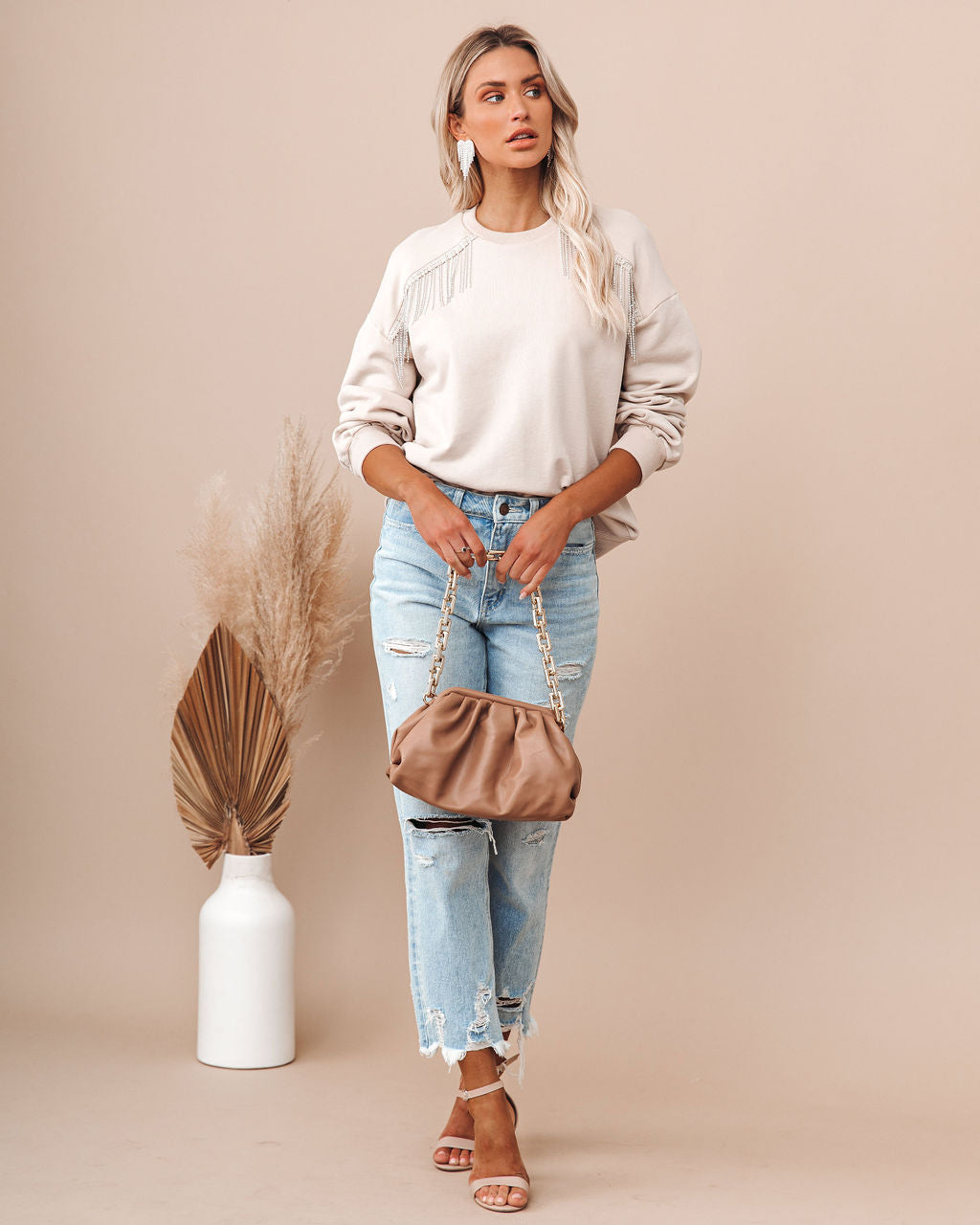 Franny Cotton Rhinestone Fringe Sweatshirt