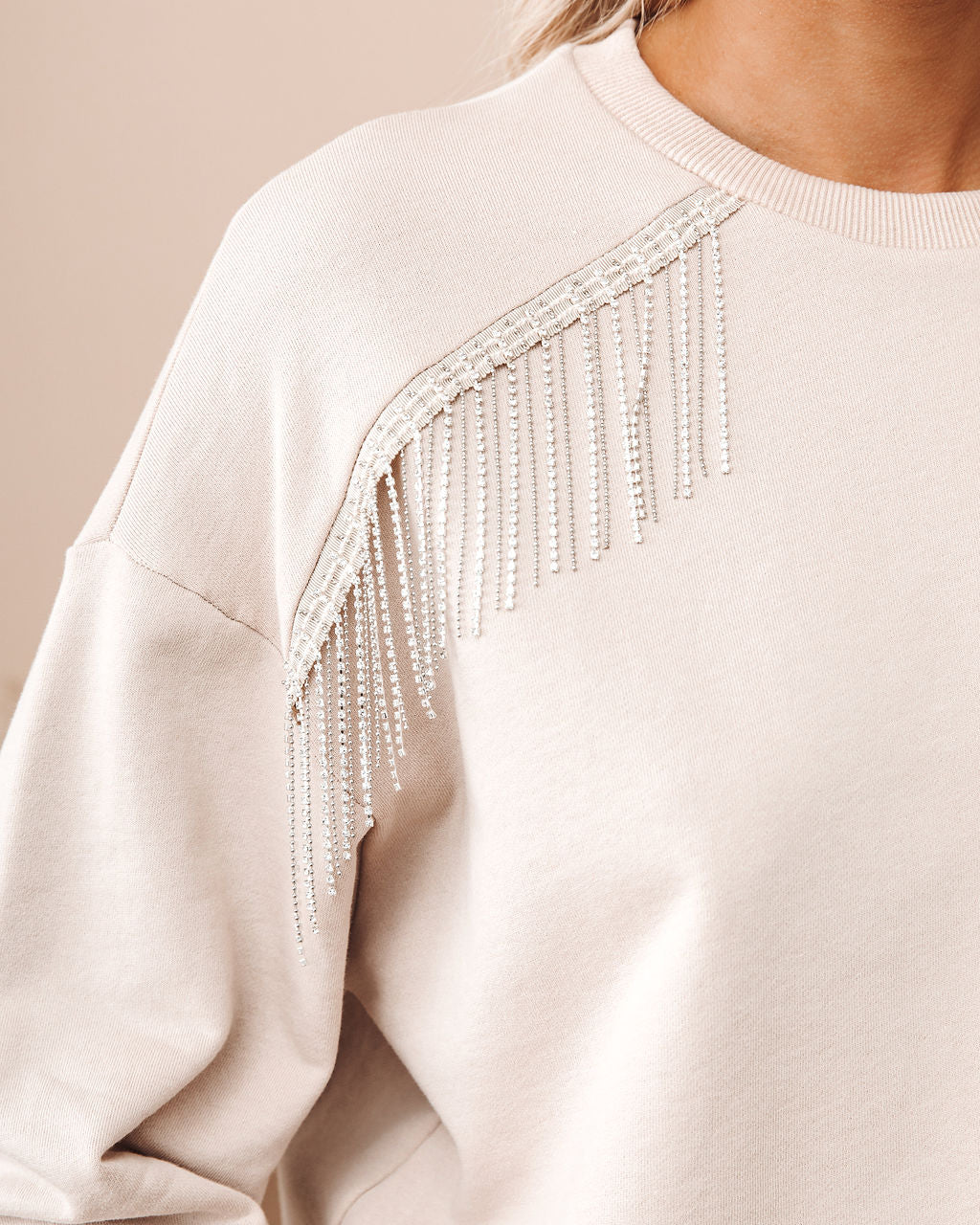 Franny Cotton Rhinestone Fringe Sweatshirt