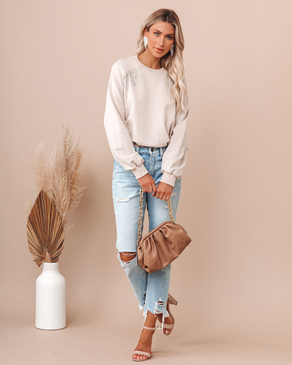 Franny Cotton Rhinestone Fringe Sweatshirt