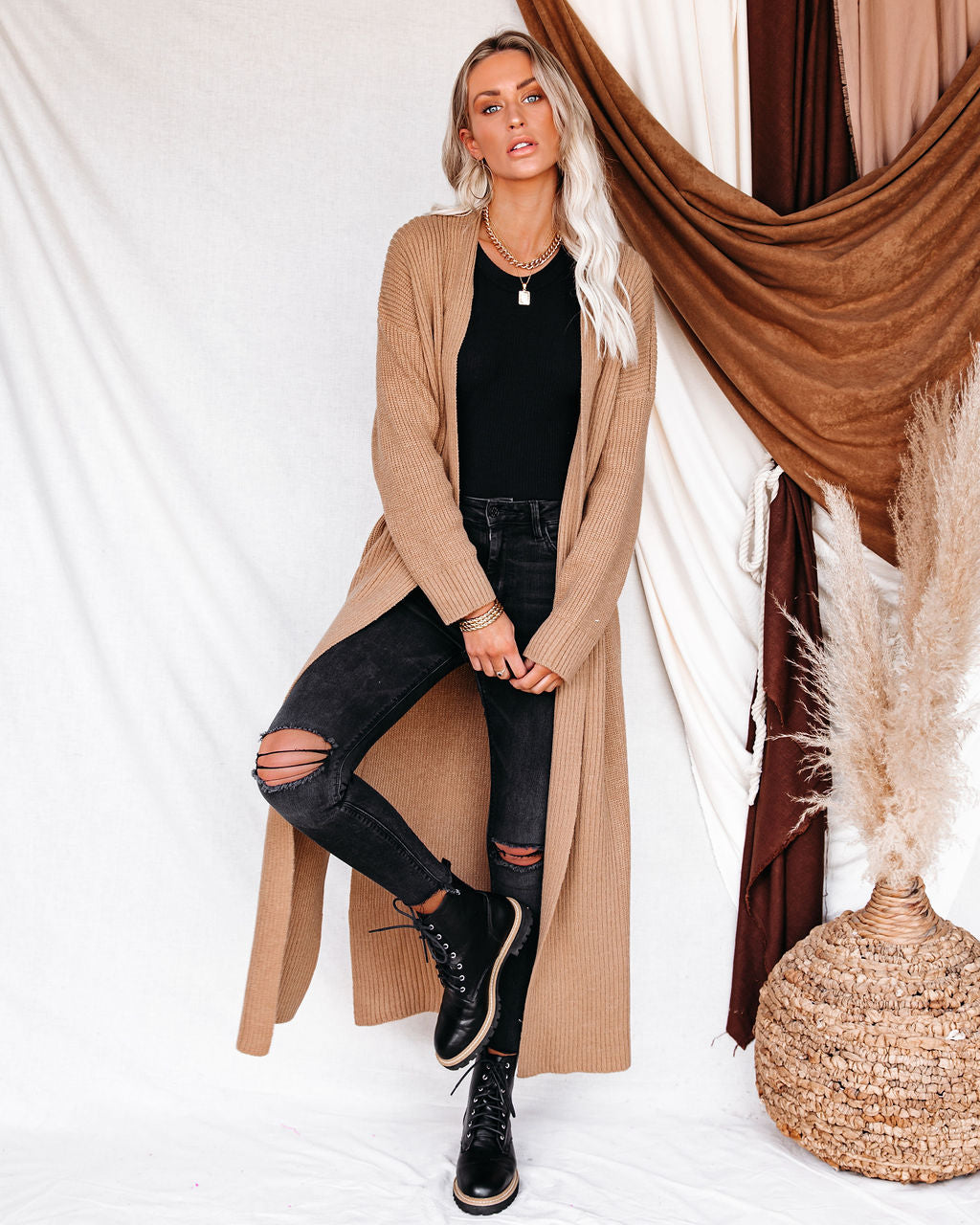 Gabi Knit Duster Cardigan - Camel