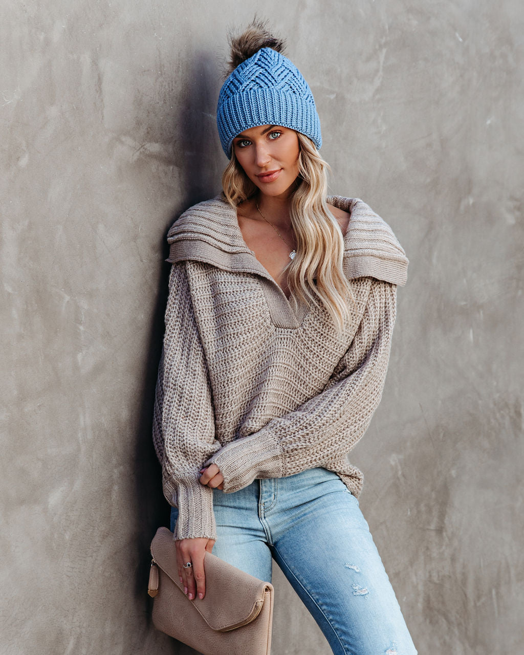 Garnet Collared Knit Sweater - Taupe