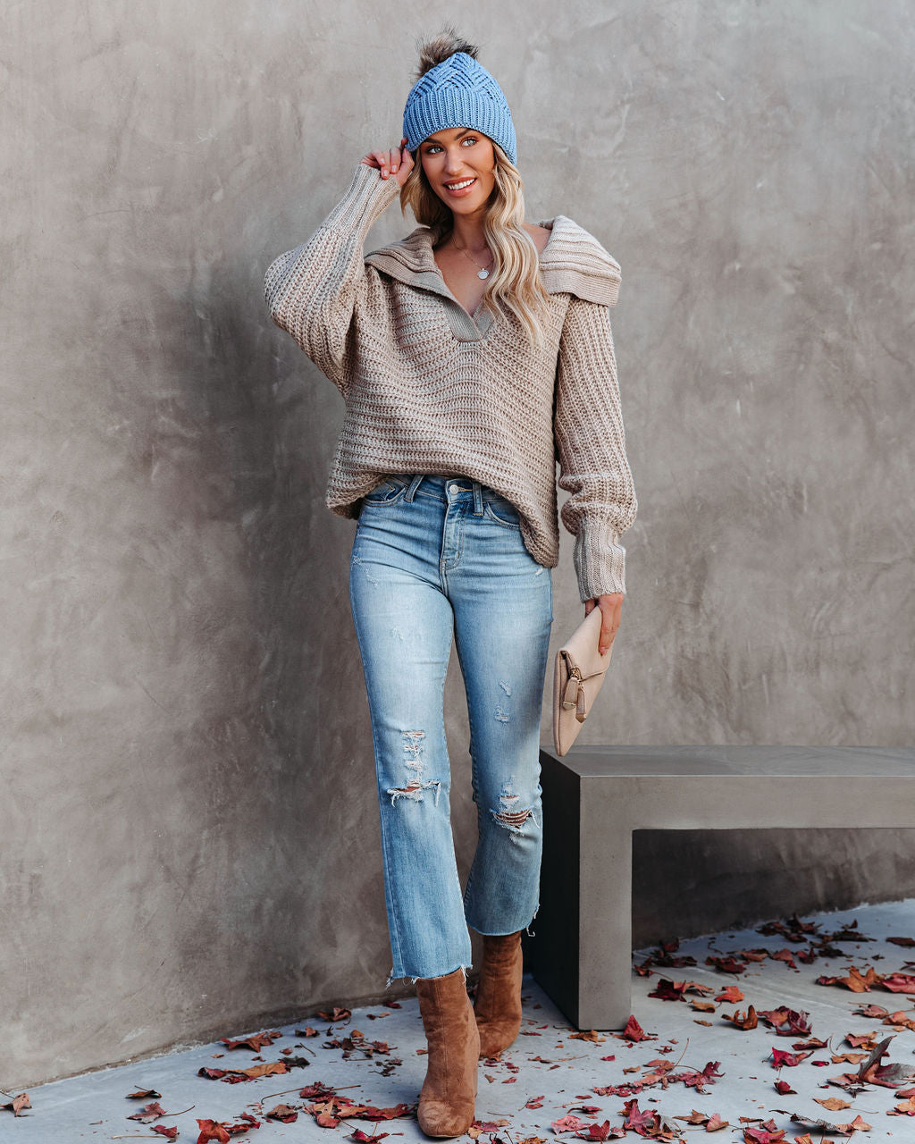 Garnet Collared Knit Sweater - Taupe