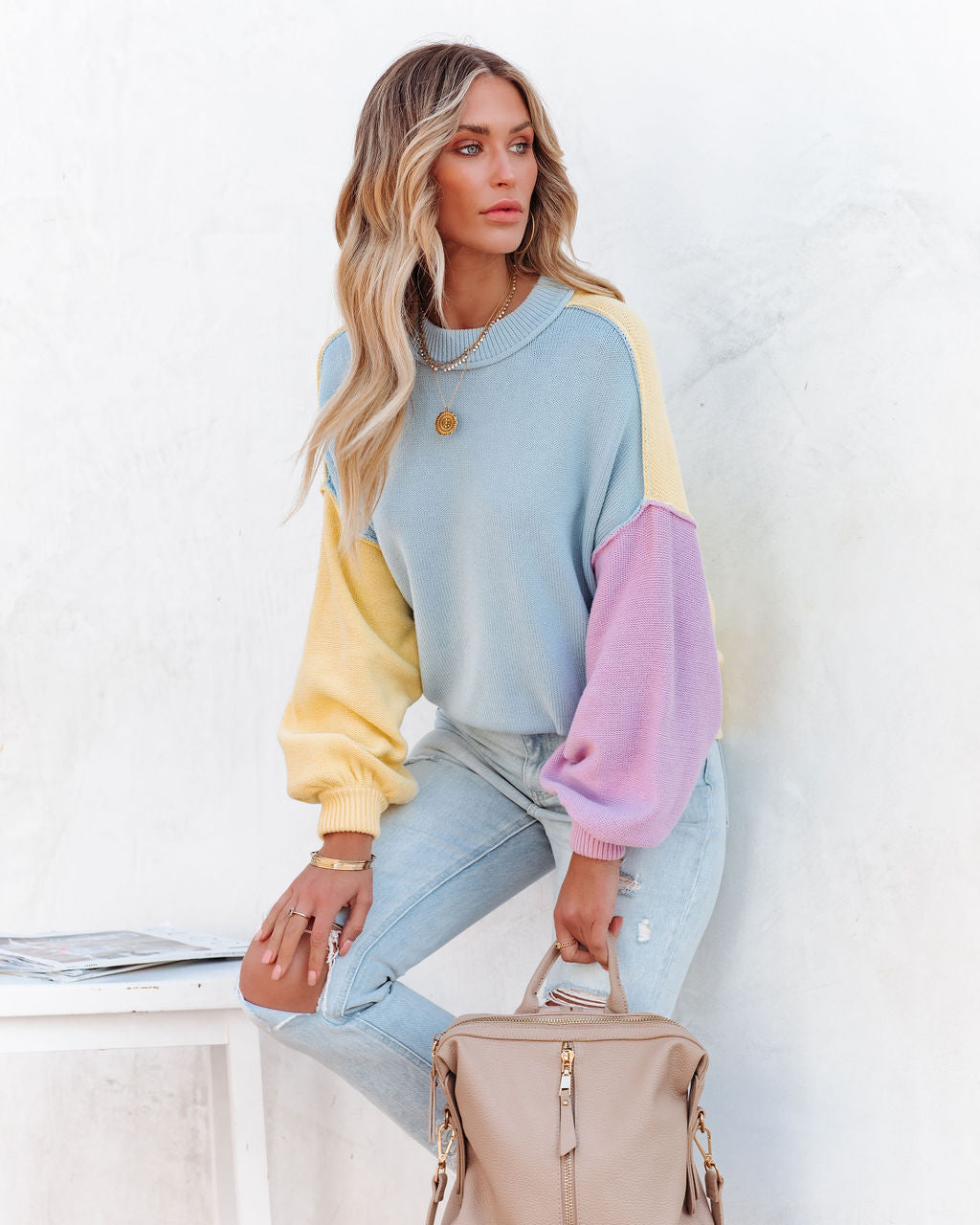 Generosity Cotton Colorblock Sweater - Blue Multi