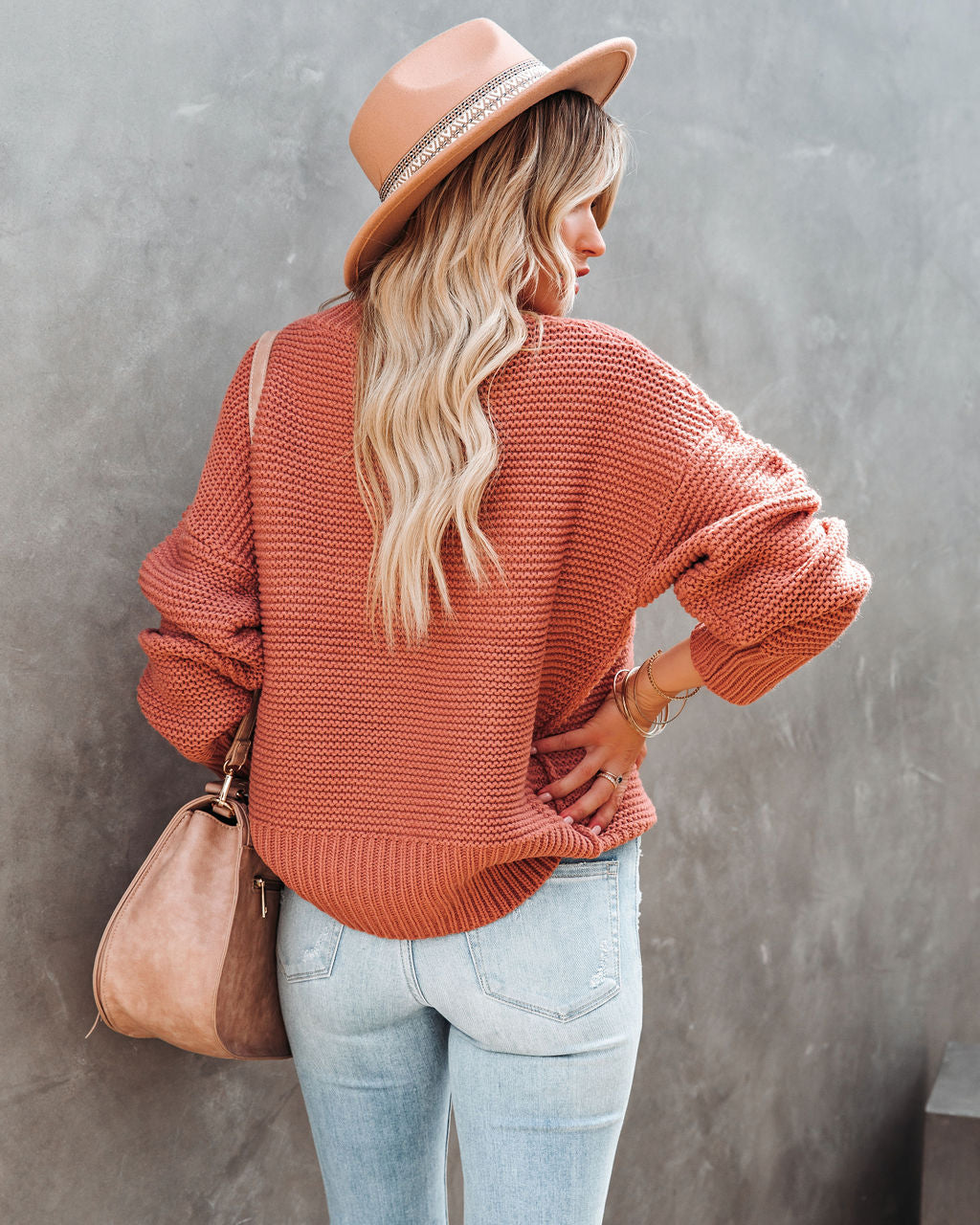Glacier Mock Neck Knit Sweater - Copper