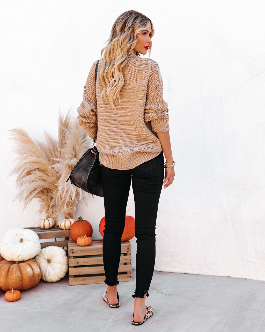 Glacier Mock Neck Knit Sweater - Warm Beige