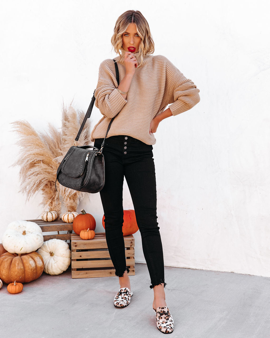 Glacier Mock Neck Knit Sweater - Warm Beige