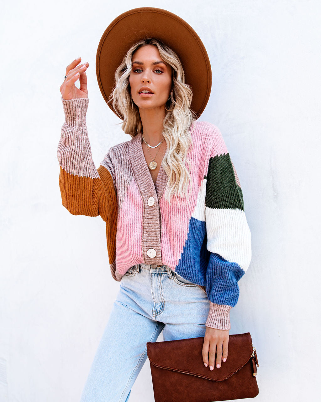 Glee Button Front Colorblock Cardigan - Pink Multi