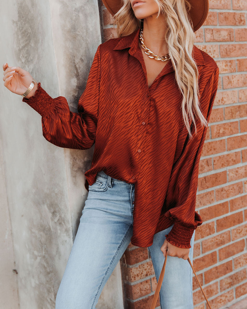 Glitzy Night Satin Button Down Blouse