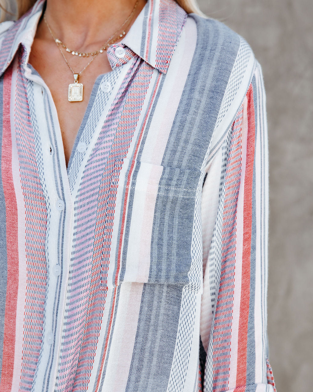 Good Vibrations Woven Button Down Tie Top