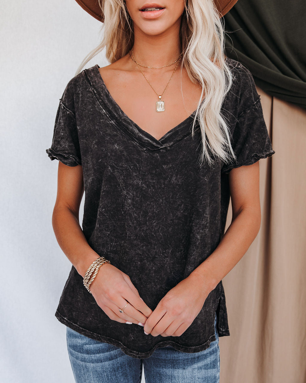 Grant Cotton Mineral Wash Tee - Charcoal