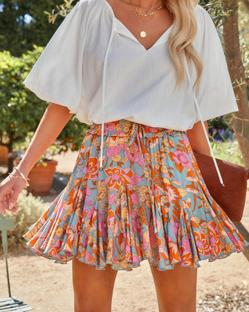 Greta Floral Ruffle Mini Skort - Sage