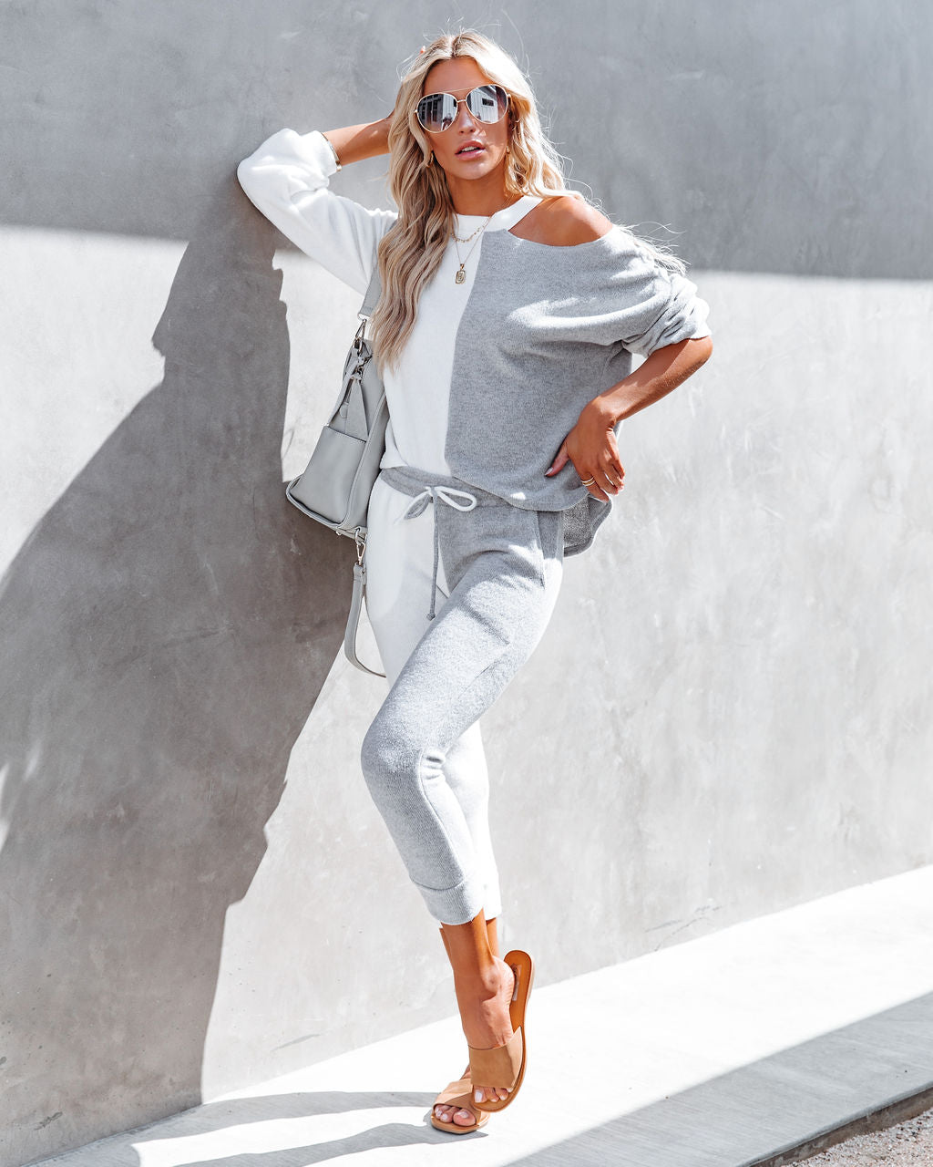 Grey Area Pocketed Colorblock Knit Joggers