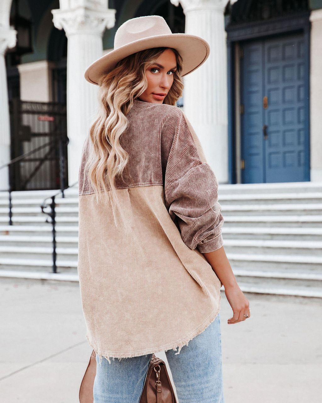 Gus Cotton Colorblock Corduroy Shacket - Chocolate Beige