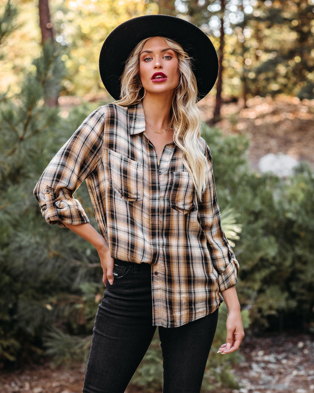 Hadid Plaid Button Down Top