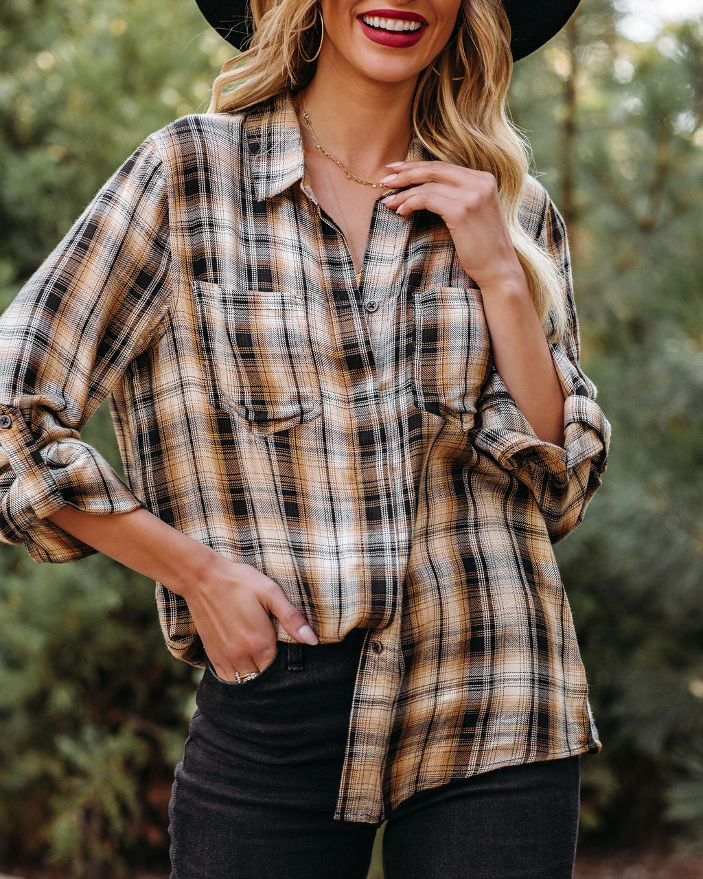 Hadid Plaid Button Down Top