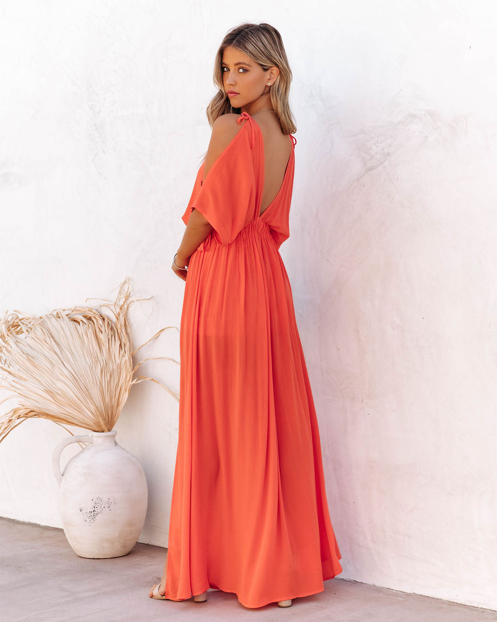 Korrine Cold Shoulder Maxi Dress - Coral