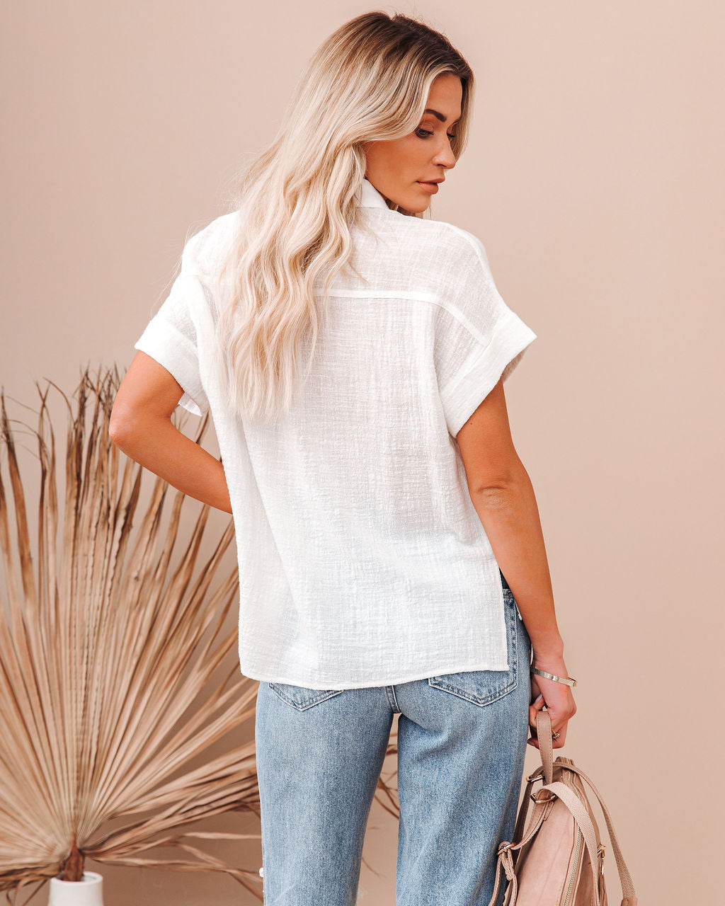Krissy Cotton Woven Button Down Top - White