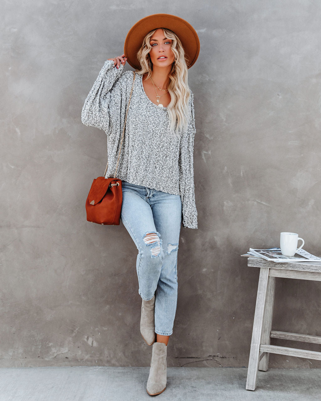 Kye Cotton Blend Knit Sweater - Speckled Black