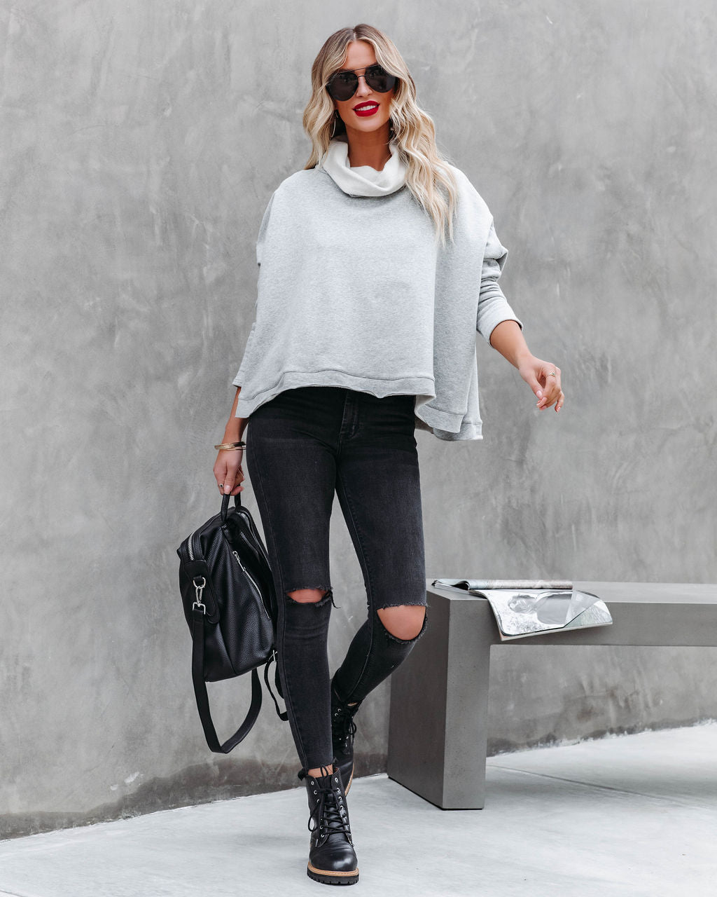 Kylie Cotton Cowl Neck Dolman Sweatshirt - Heather Grey