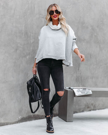 Kylie Cotton Cowl Neck Dolman Sweatshirt - Heather Grey