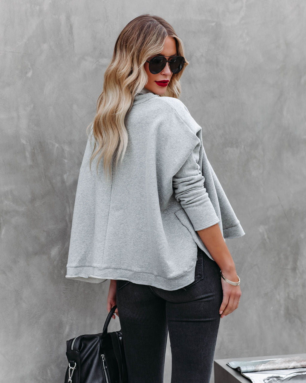 Kylie Cotton Cowl Neck Dolman Sweatshirt - Heather Grey