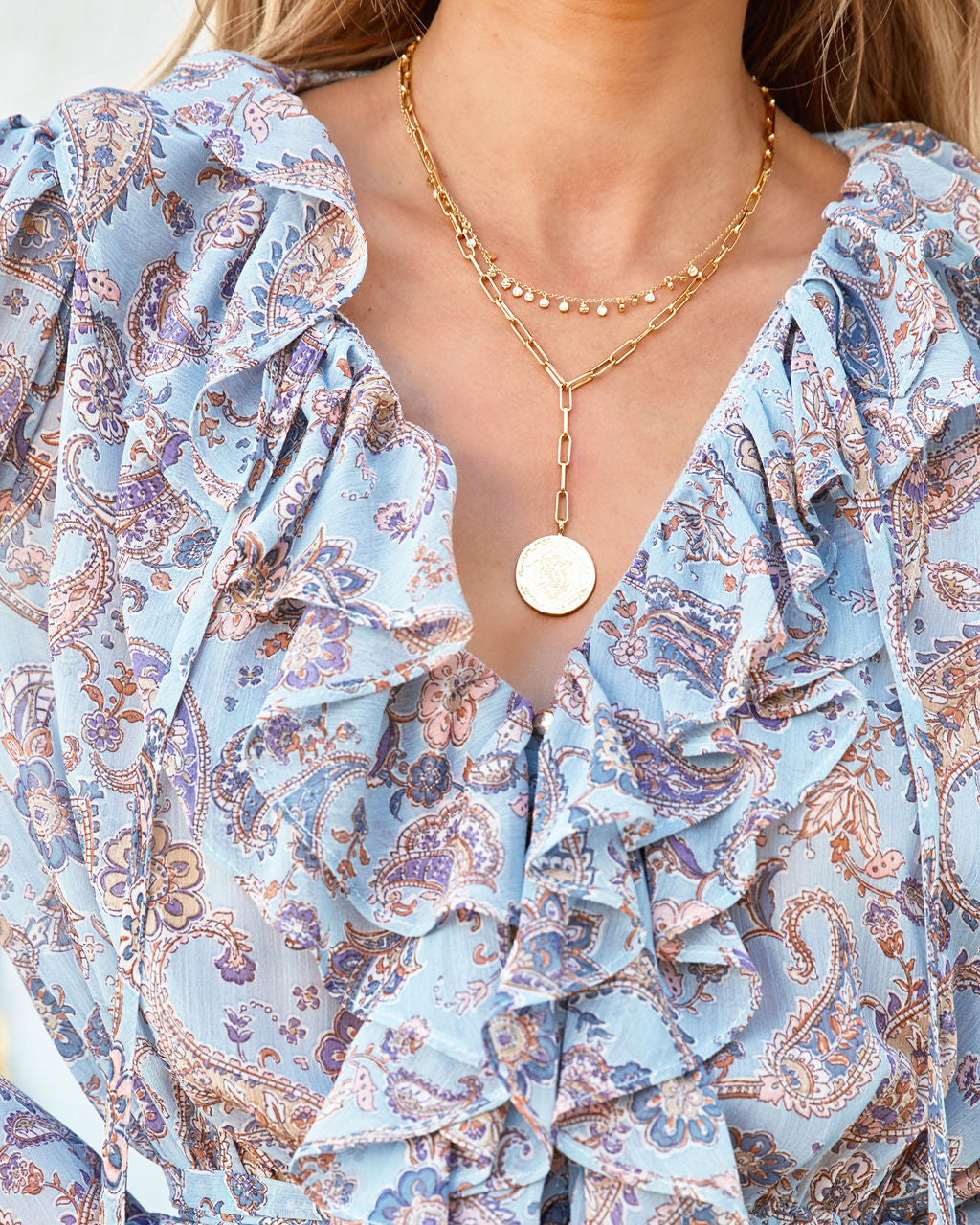 Laguna Paisley Chiffon Ruffle Romper - Blue