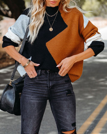 Landyn Colorblock Knit Sweater - Camel Black