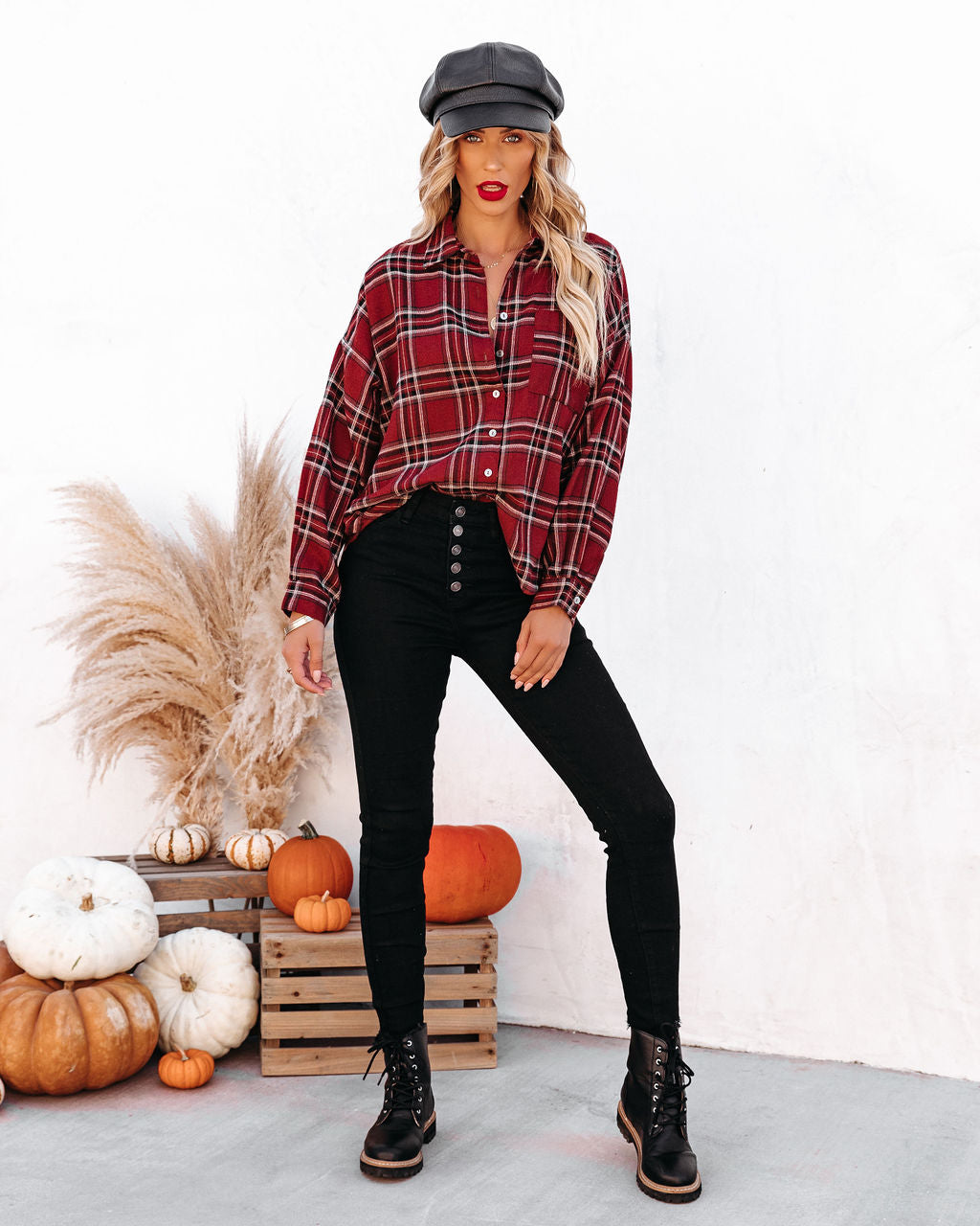 Lannah Cotton Blend Plaid Button Down Top