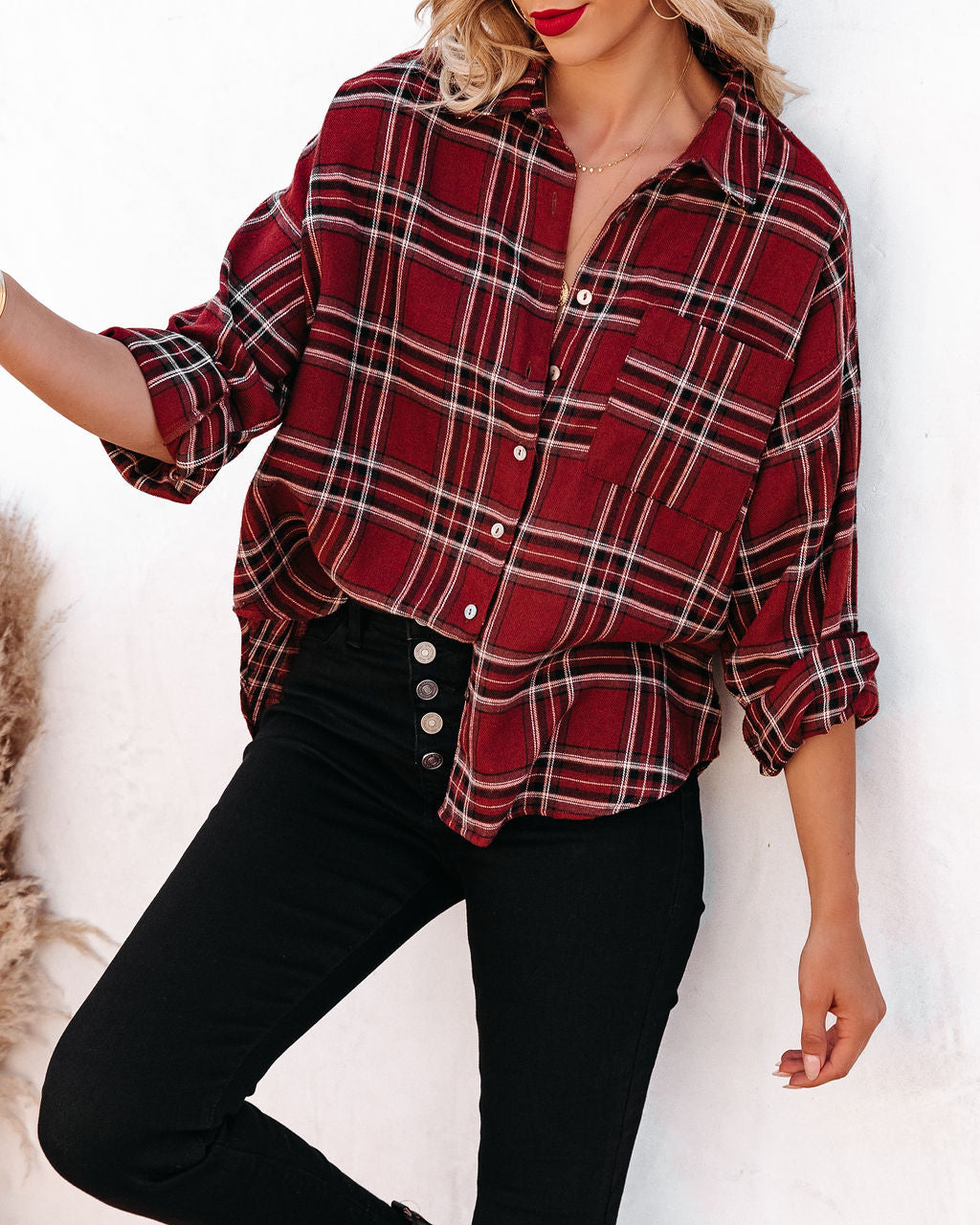 Lannah Cotton Blend Plaid Button Down Top