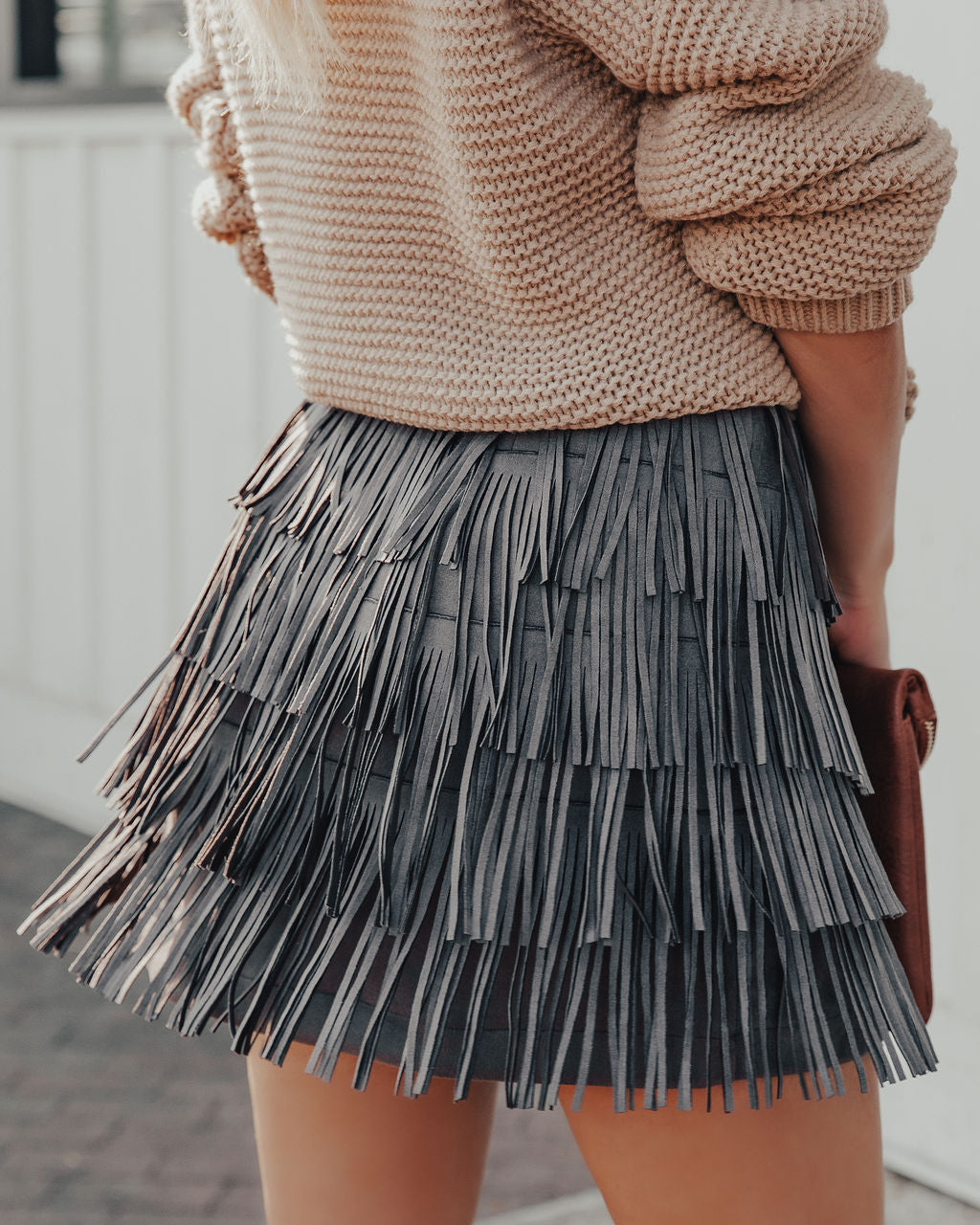 Leja Faux Suede Fringe Mini Skirt