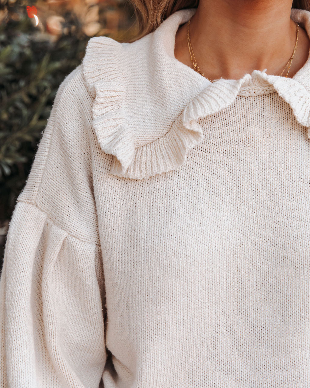 Lenna Ruffle Collar Knit Sweater - Ivory