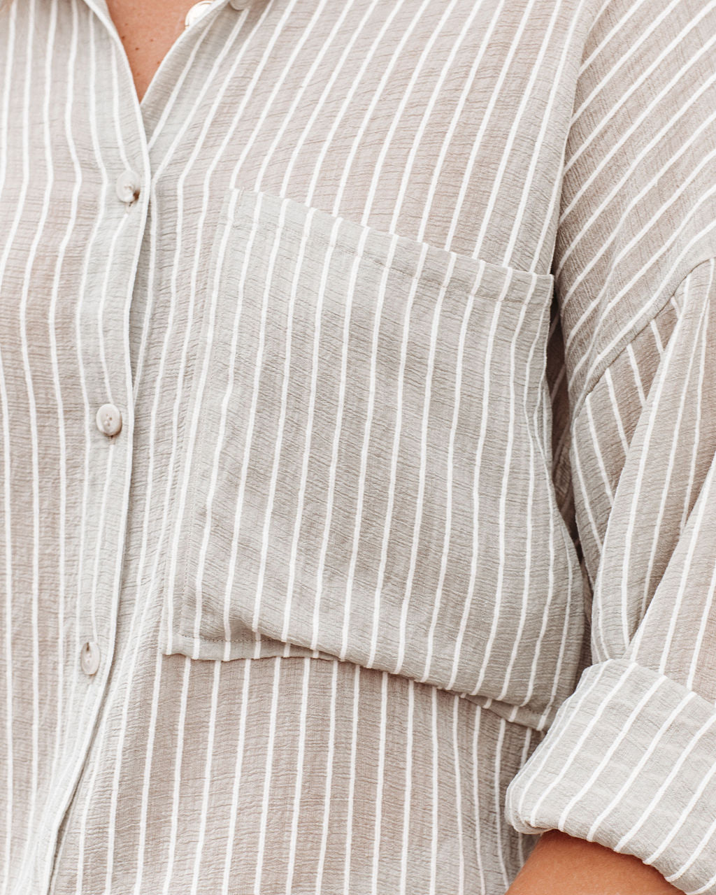 Leonce Striped Button Down Top - Taupe